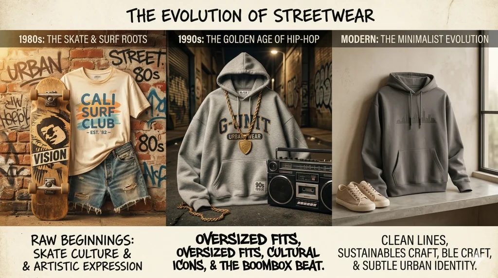Streetwear fashion history timeline: from 1980s skate culture to modern local streetwear brands