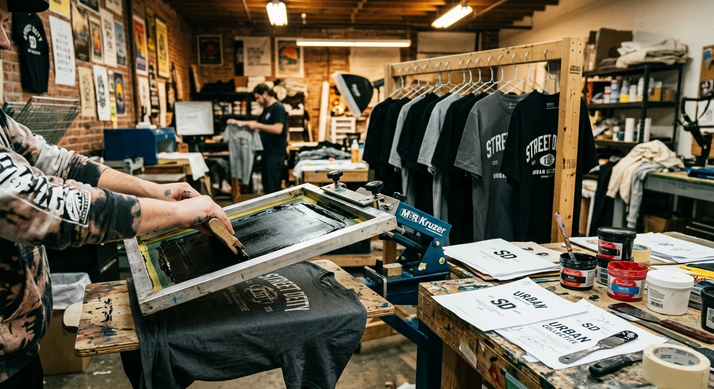 Independent streetwear apparel brand production showing small-batch manufacturing process