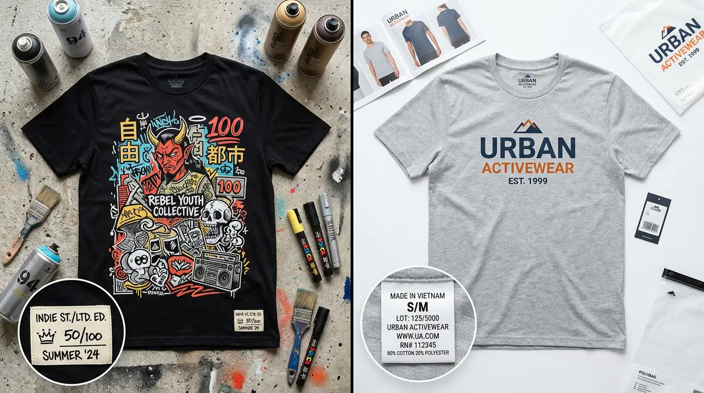 Limited edition independent streetwear brand graphic compared to mass-produced mainstream design