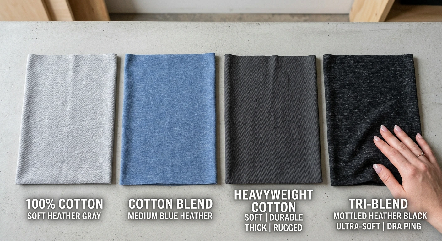 Different streetwear apparel fabric types showing texture and quality differences
