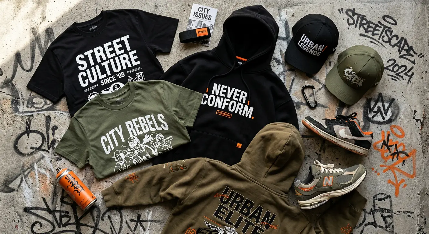 Streetwear clothing brands showcasing urban fashion, graphic designs, and cultural identity in modern style