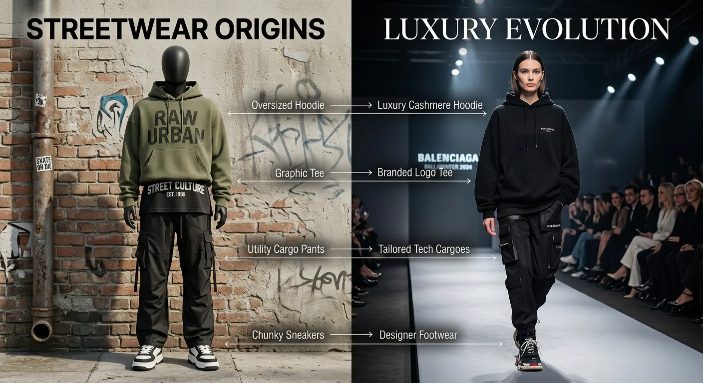 Comparison of streetwear design elements adopted by mainstream fashion brands