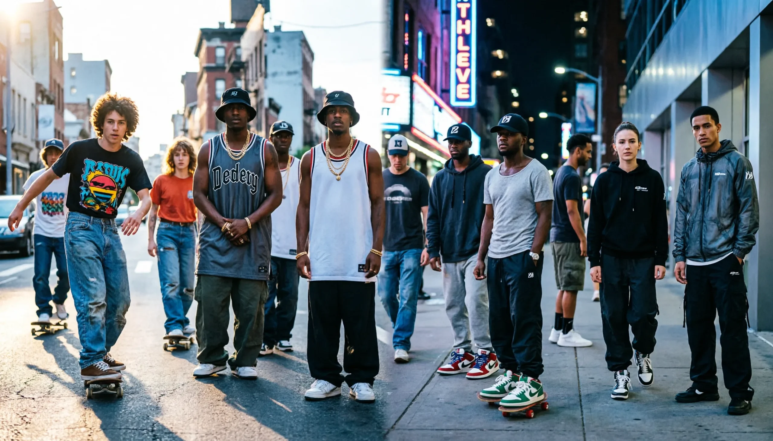 Evolution of streetwear style movements from subculture to mainstream acceptance